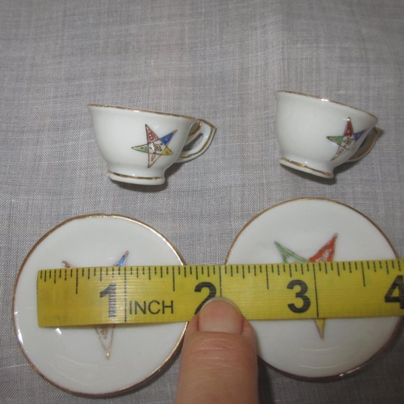 2 MINI PAIRS VINTAGE Masonic Eastern Star Ceramic dish Saucer tea cup DOLLHOUSE - Picture 13 of 15